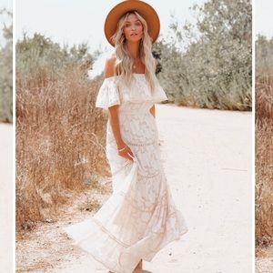 VICI Above the Clouds Off The Shoulder Maxi Dress